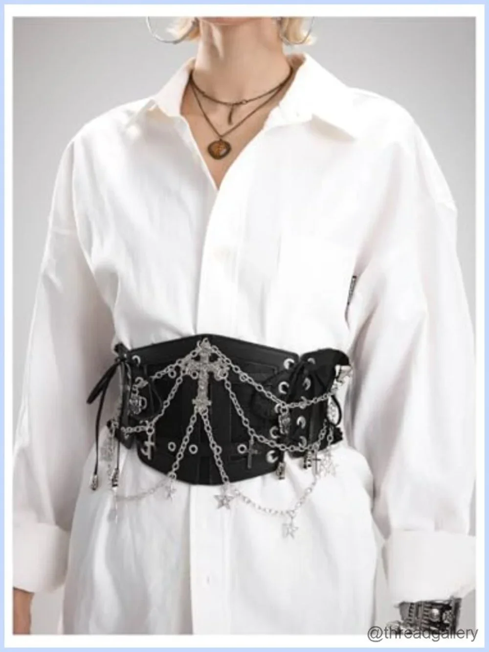 Faux Leather Corset Belt Chain Elastic Waist Goth Punk Rave Women's